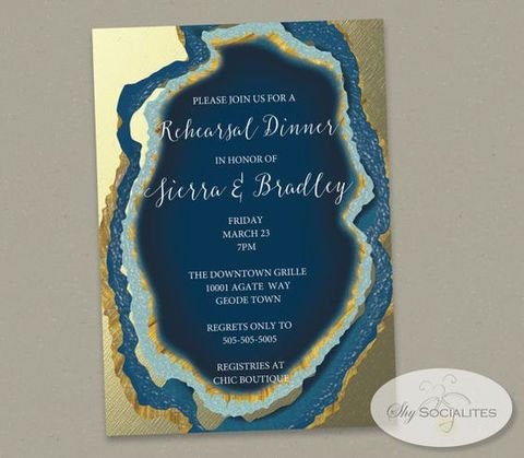 save the date mariage bleu et or geode